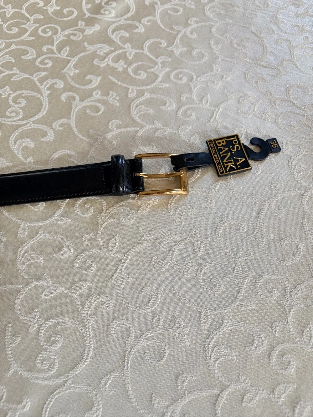 Jos. A. Bank Black Leather Belt with Brown Interior and Gold Buckle
